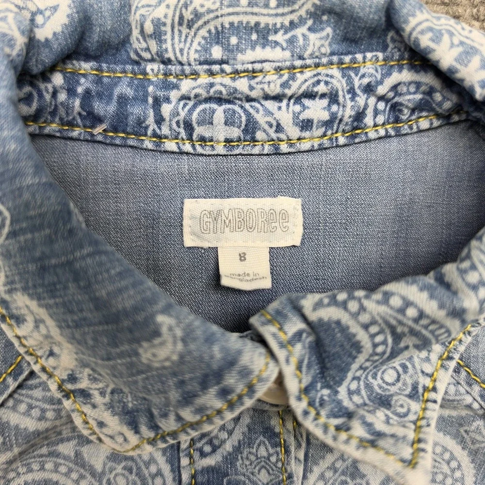 Gymboree Girls Size 8 Denim Shirt Dress Western Paisley Snap Front Light Wash